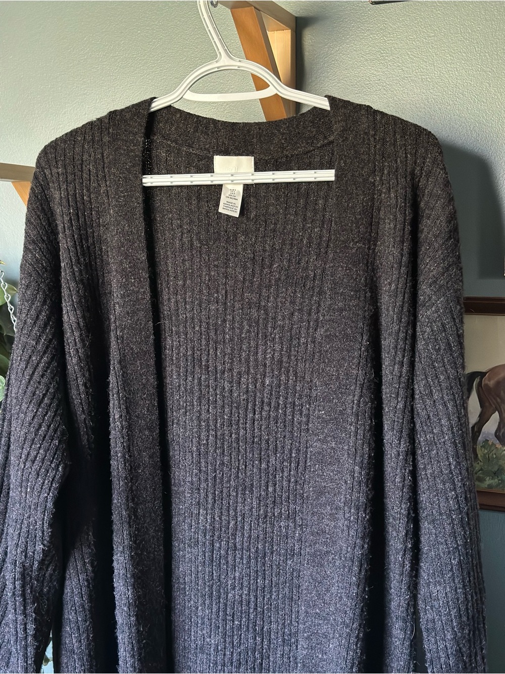 H&M Dark Charcoal Ribbed Open-Front Cardigan